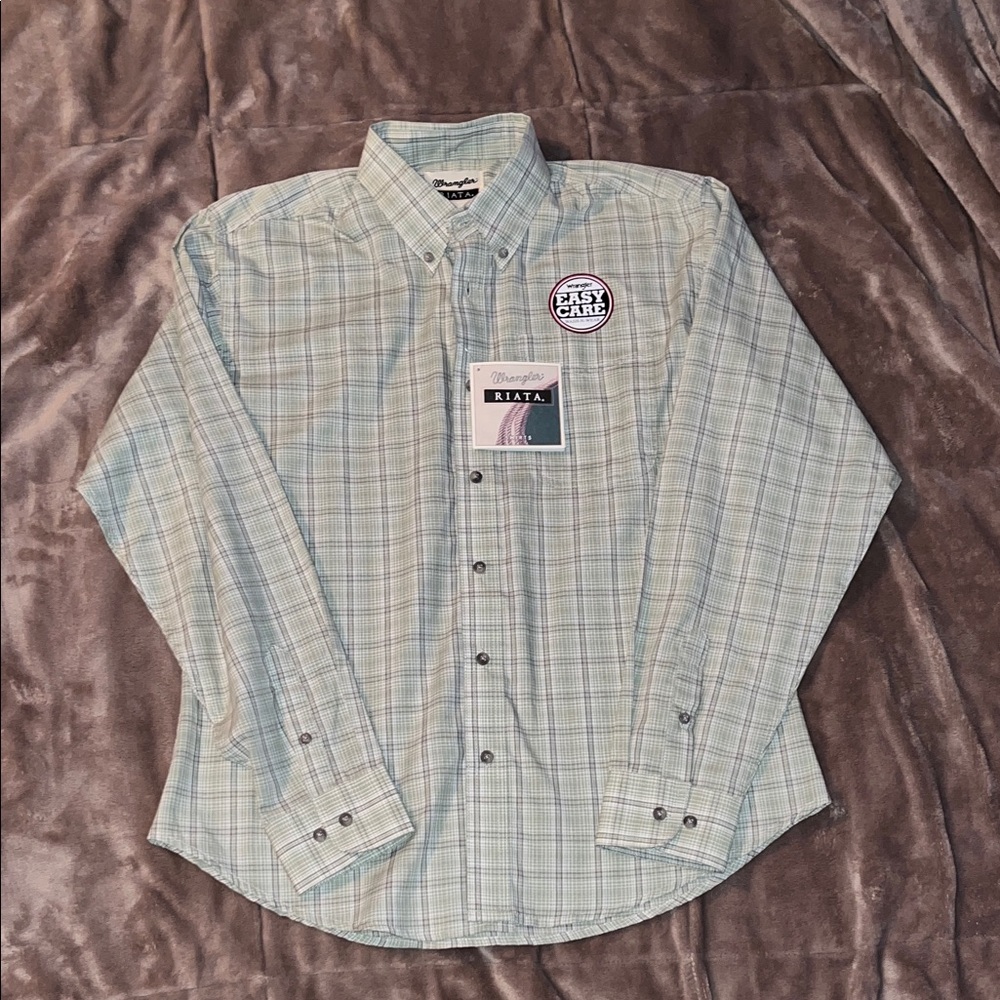 Wrangler Kids' Light Green Plaid Button-Down Shirt